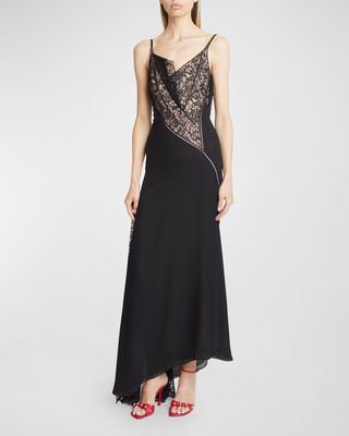 Asymmetric Cowl Gown with Lace Detail