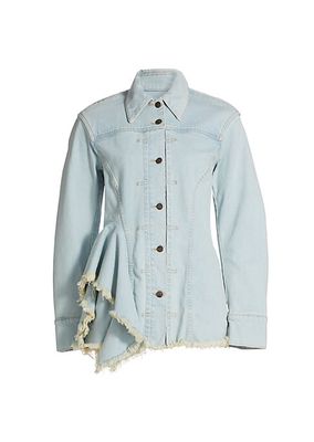 Asymmetric Denim Raw-Edge Fitted Jacket