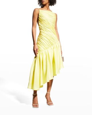 Asymmetric Draped Linen Midi Dress