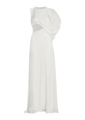 Asymmetric Draped Satin Gown