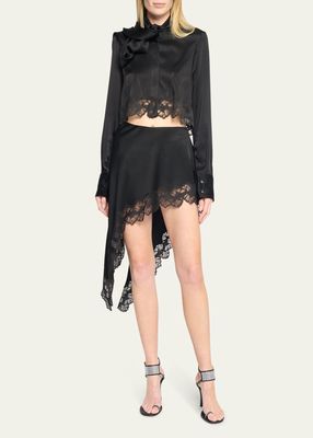 Asymmetric Lace Hem Midi Skirt