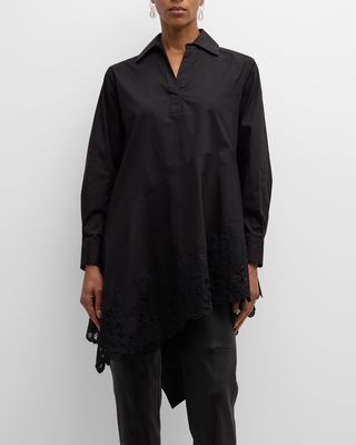 Asymmetric Lace-Inset Cotton Poplin Shirt