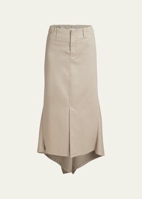 Asymmetric Midi Skirt with Ruched Back Drape