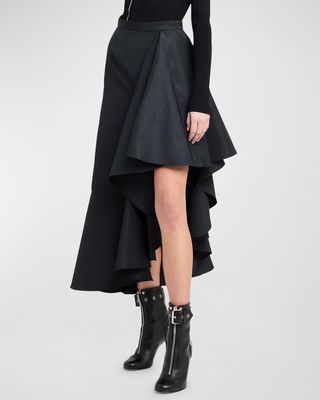 Asymmetric Midi Skirt with Ruffle Hem