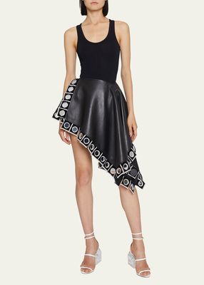 Asymmetric Mirror Leather Mini Skirt
