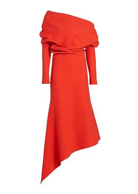 Asymmetric Off-the-Shoulder Midi Dress