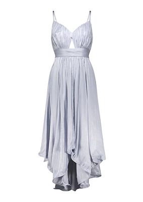 Asymmetric Pleated Satin Midi-Dress