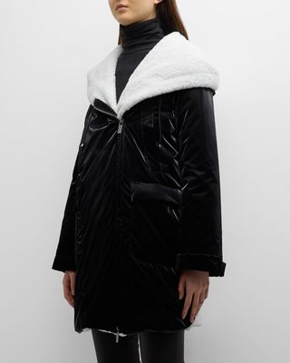 Asymmetric Quilted Parka With Shearling Lamb Trim