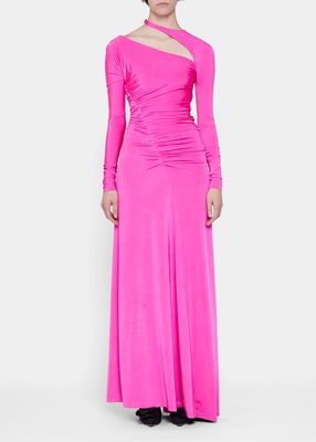 Asymmetric Ruched Cutout Gown