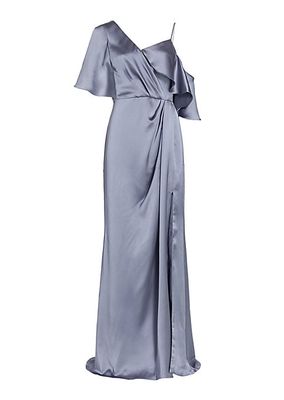 Asymmetric Ruffle Sleeve Gown