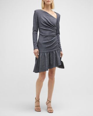 Asymmetric Shirred Mini Dress
