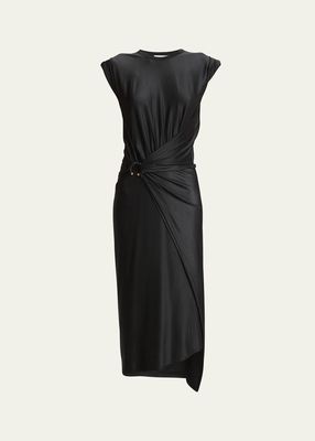 Asymmetric Short-Sleeve Midi Wrap Dress