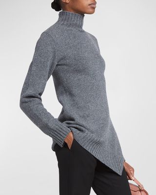 Asymmetric Side-Slit Turtleneck Sweater