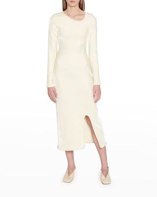 Asymmetric Side-Slit Velvet Midi Dress