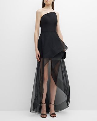 Asymmetric Strapless High-Low Dress
