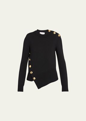 Asymmetric Wool Sweater with Gold Buttons
