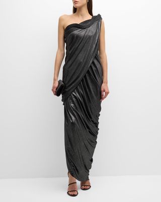 Asymmetric Wrap Draped One-Shoulder Dress
