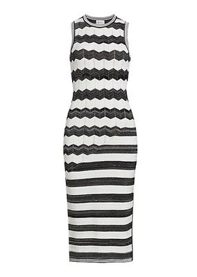 Asymmetric Zig-Zag Knit Midi-Dress