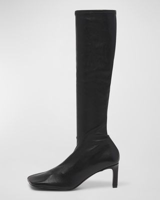 Asymmetrical Stretch Leather Knee Boots