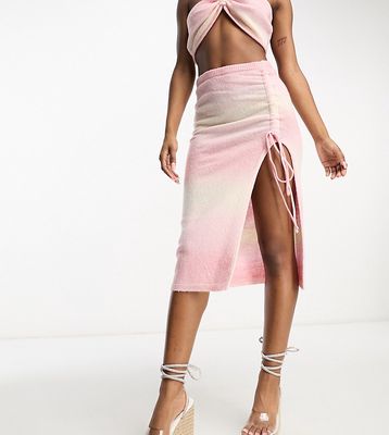 ASYOU asymmetric hem knit midi skirt with belly chain in ombre - part of a set-Multi