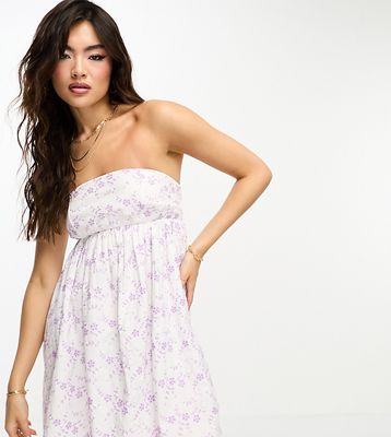 ASYOU broderie bandeau smock dress in lilac-White
