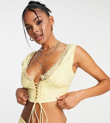ASYOU broderie corset top in yellow - part of a set