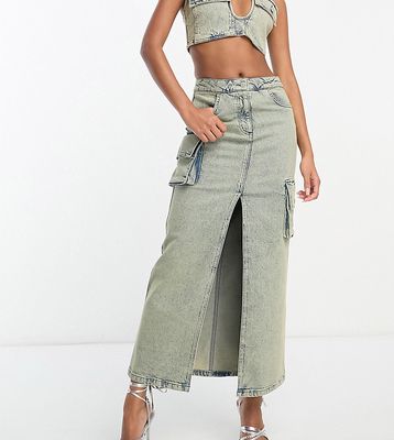 ASYOU cargo midaxi skirt in dirty wash - part of a set-Blue