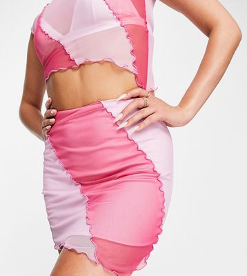 ASYOU color block exposed seam asymmetric mini skirt in pink - part of a set-Multi