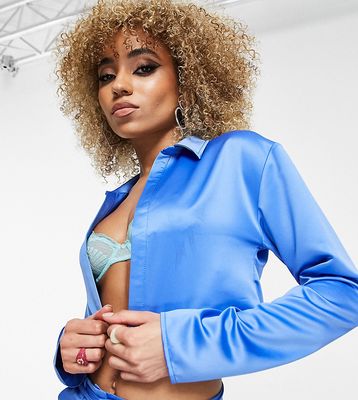 ASYOU cropped satin shirt in blue - part of a set