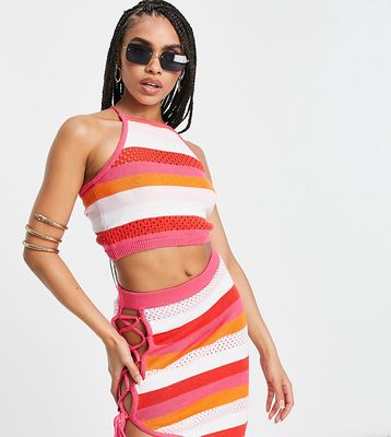 ASYOU cross back knitted crop top in stripe - part of a set-Multi