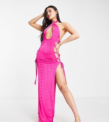 ASYOU cross front lace-up side maxi dress in pink