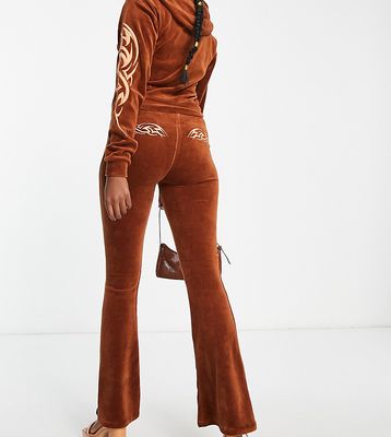 ASYOU embroidered velour flare pants in tan - part of a set-Brown