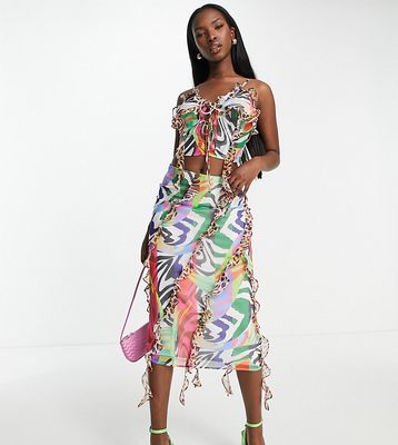 ASYOU frill edge midaxi skirt set in animal swirl print-Multi