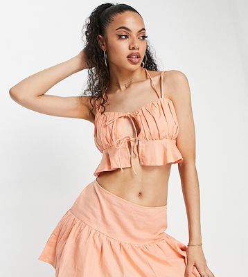 ASYOU gathered bust frill crop top in peach - part of a set-Orange