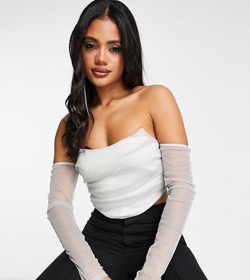 ASYOU glitter mesh cowl corset with sleeves-Silver