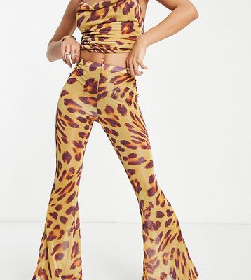 ASYOU glitter mesh flare pants in leopard print - part of a set-Multi
