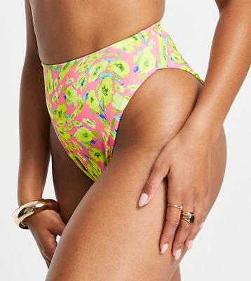 ASYOU high leg high waist bikini bottom in abstract floral print-Multi