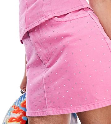 ASYOU hot fix denim mini skirt in pink - part of a set