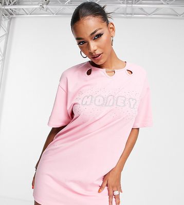 ASYOU hot fix "Honey" graphic cut out t-shirt dress in pink