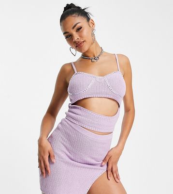 ASYOU knit bralet with diamante neckline in lilac - part of a set-Purple