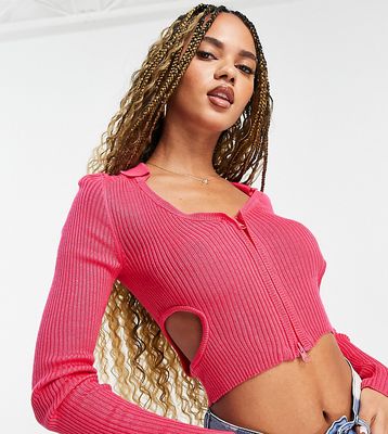 ASYOU knitted cut out polo cardigan in pink