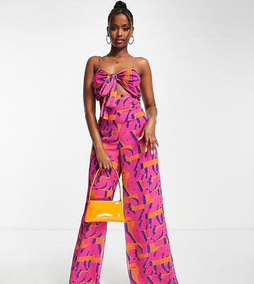 ASYOU knot front cami jumpsuit in abstract print-Multi