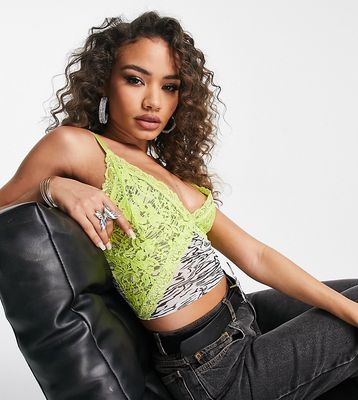 AsYou lace overlay mesh cami in zebra print-Multi