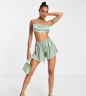 ASYOU mix and match flippy satin short in sage green - part of a set