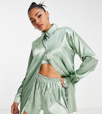 ASYOU mix and match oversized satin shirt in sage green - part of a set