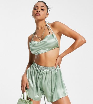 ASYOU mix and match satin cross wrap cami top in sage-Green