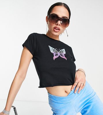 ASYOU ombre butterfly graphic cropped 90s t-shirt in black