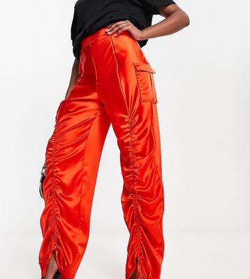 ASYOU satin low rise cargo pants in red