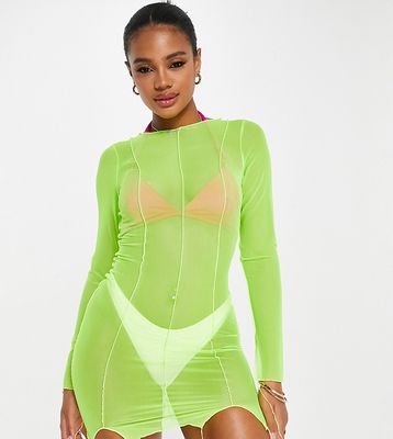 ASYOU seam detail mesh beach dress in green