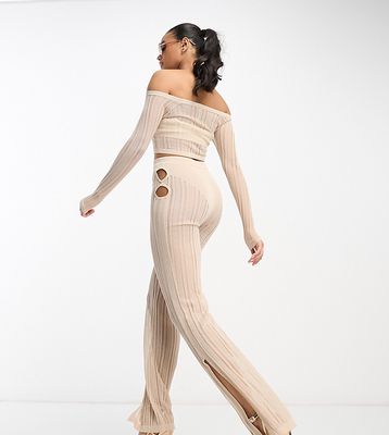ASYOU sheer stripe knit pants in sand-Neutral